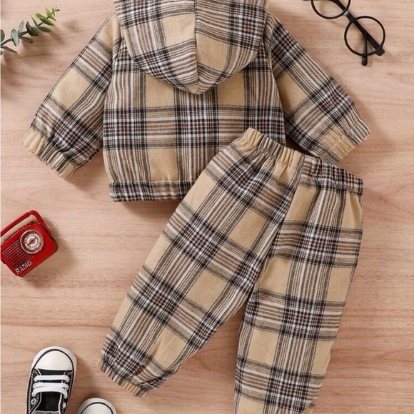Baby plaid print kangaroos pocket hoodie & sweat pants - Picture 2 of 5